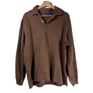 IZOD Men's Quarter Polo Long Sleeve Shirt Brown Size M